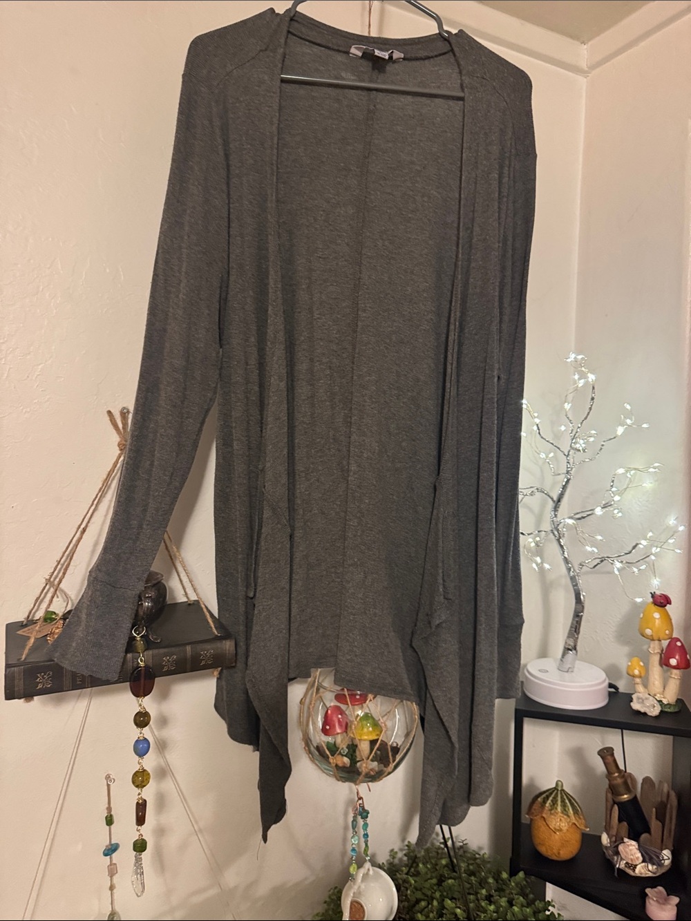 Indigo Open-Front Dark Gray Drape Cardigan